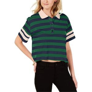 Rules of Etiquette Womens Boxy Striped Polo Shirt, Green, NWT